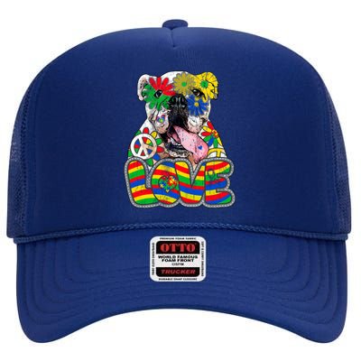 Autism Awareness Mom Bulldog Love Acceptance Kindness Gift High Crown Mesh Back Trucker Hat