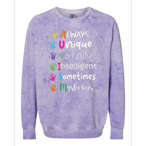 Autism Awareness Mom Autism Always Unique Intelligent Colorblast Crewneck Sweatshirt