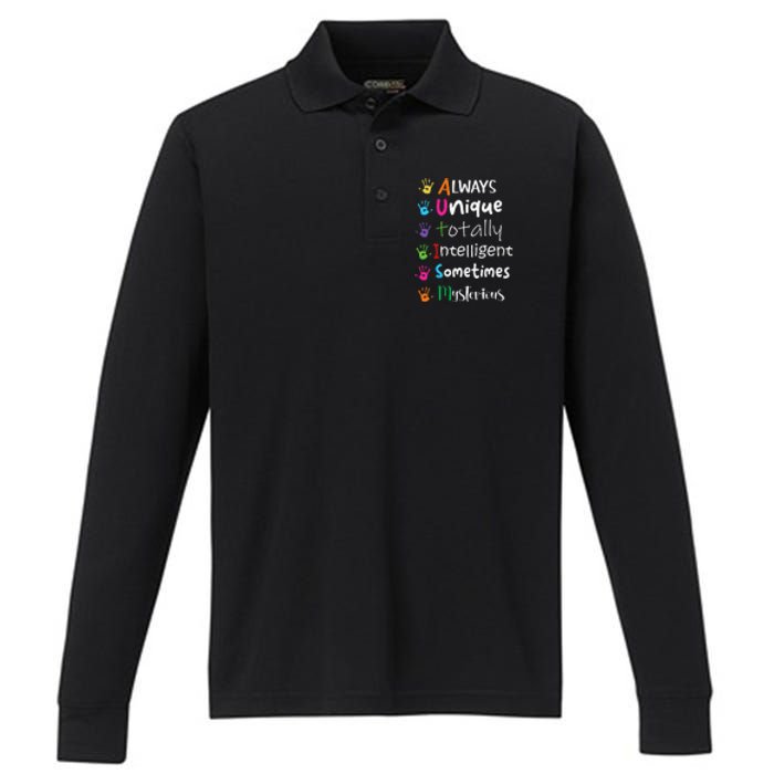 Autism Awareness Mom Autism Always Unique Intelligent Performance Long Sleeve Polo