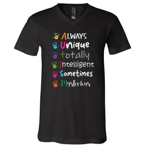 Autism Awareness Mom Autism Always Unique Intelligent V-Neck T-Shirt