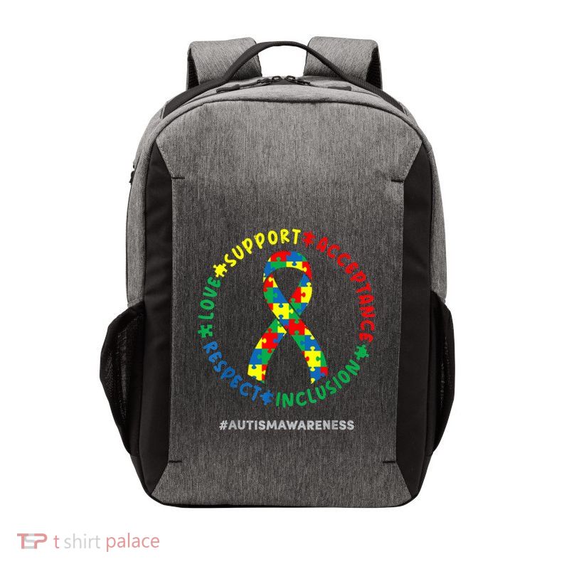 Autism Awareness Month Puzzle Ribbon Pocket Support Squad Meaningful Gift Vector Backpack