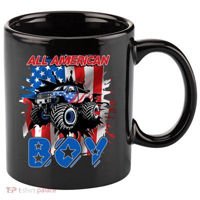 All American Monster Truck Patriotic Usa Flag July 4th Cute Gift 11oz C Handle Ceramic Mug