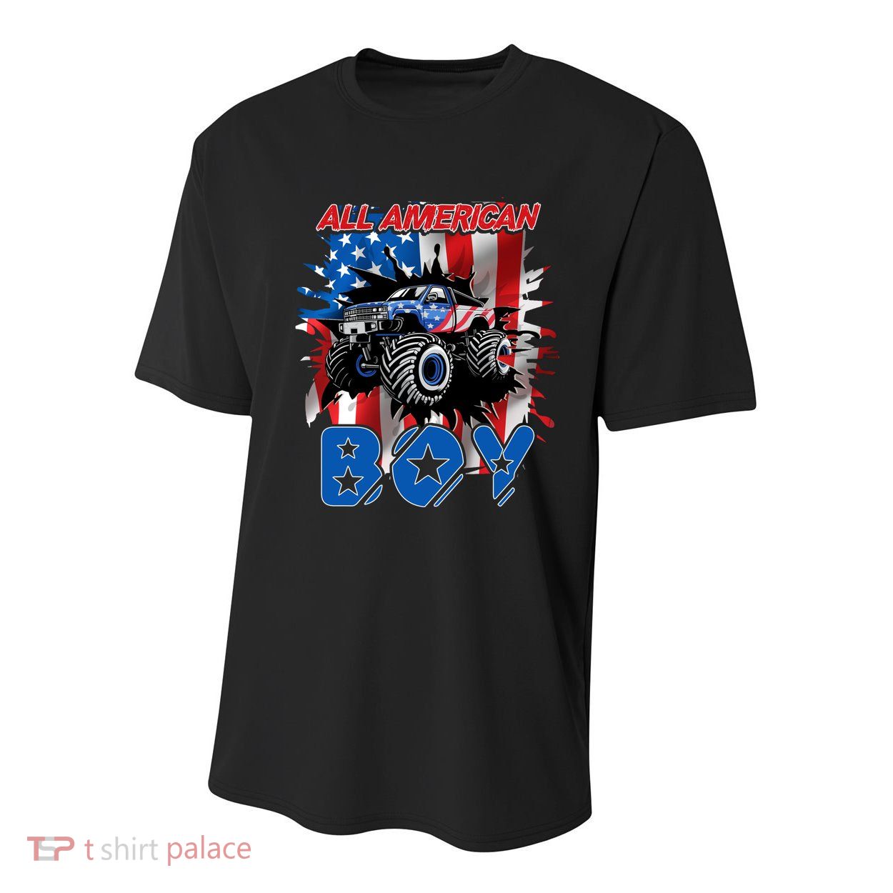 All American Monster Truck Patriotic Usa Flag July 4th Cute Gift Youth Performance Sprint T-Shirt