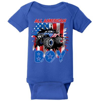 All American Monster Truck Patriotic Usa Flag July 4th Cute Gift Baby Bodysuit