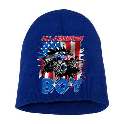All American Monster Truck Patriotic Usa Flag July 4th Cute Gift Short Acrylic Beanie