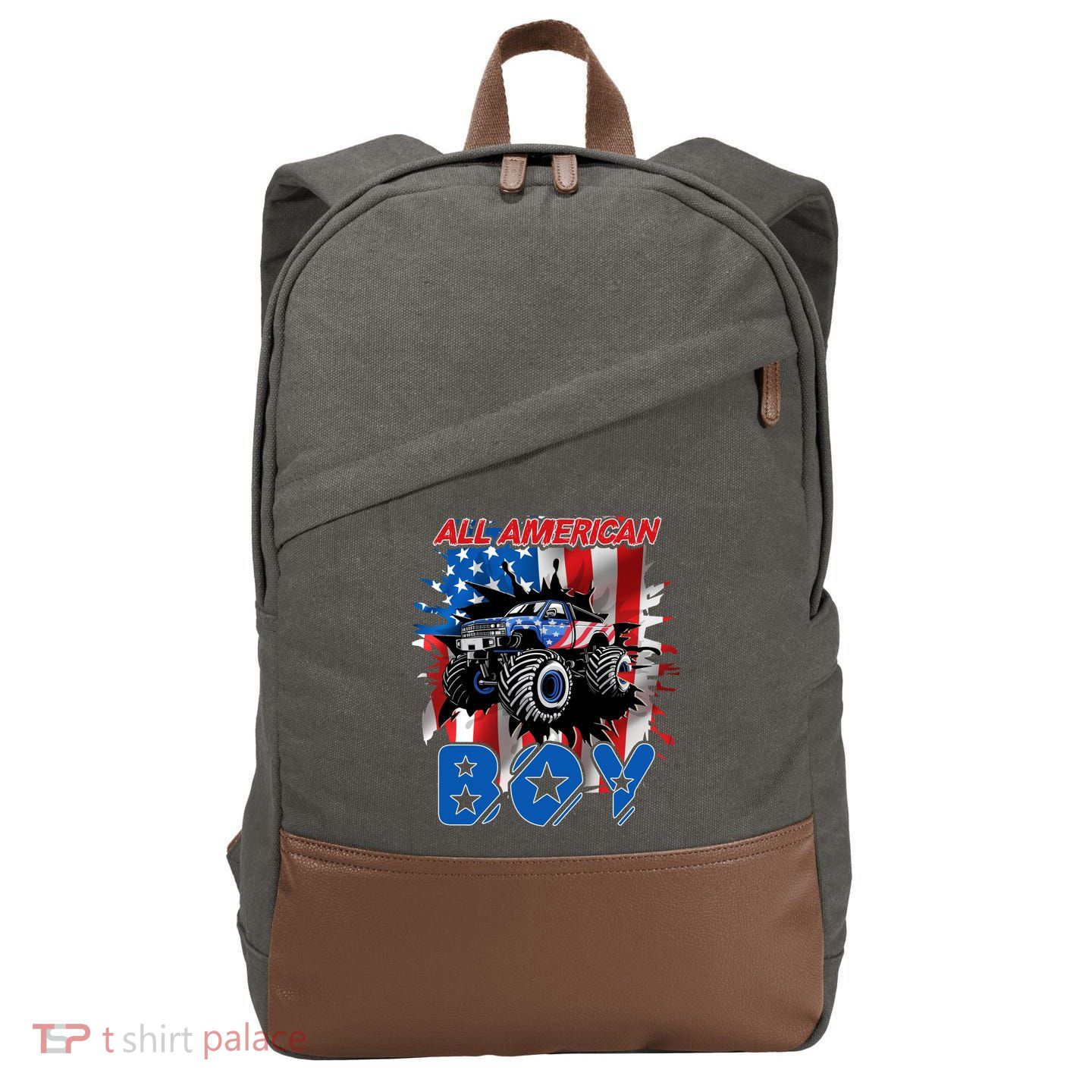 All American Monster Truck Patriotic Usa Flag July 4th Cute Gift Cotton Canvas Backpack