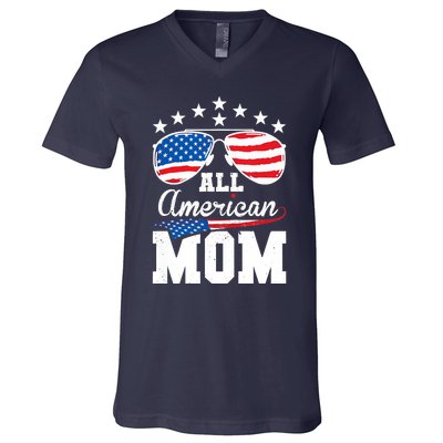 All American Mom 4th of July Matching Family V-Neck T-Shirt