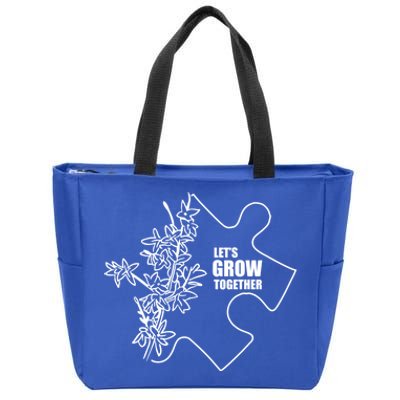 Autistic Awareness Month Let's Grow Together Autism Day Gift Zip Tote Bag