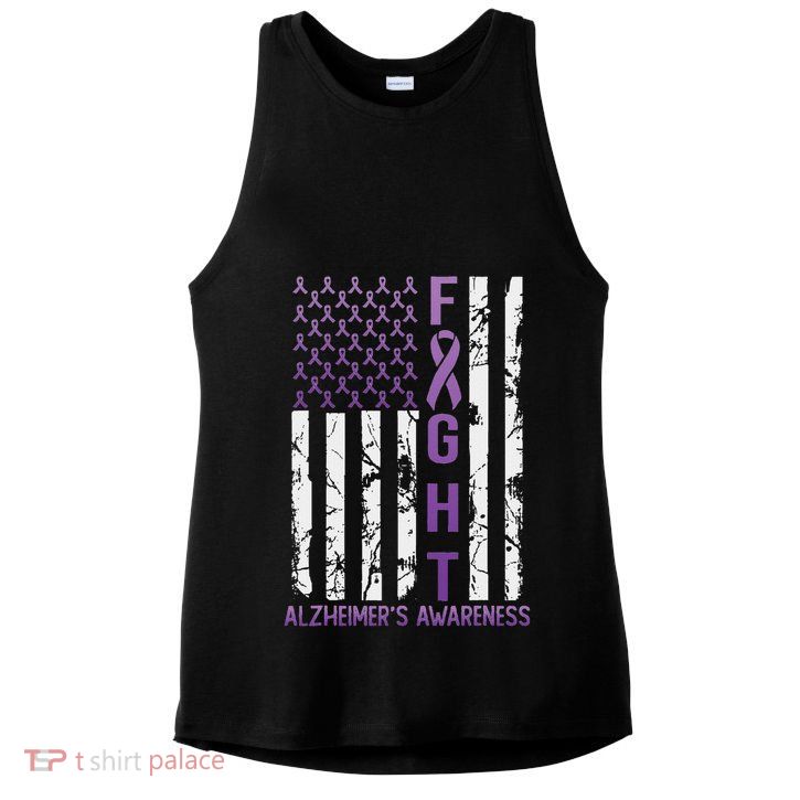 Alzheimer's Awareness Month Day Usa Flag Ribbon Purple Ladies PosiCharge Tri-Blend Wicking Tank