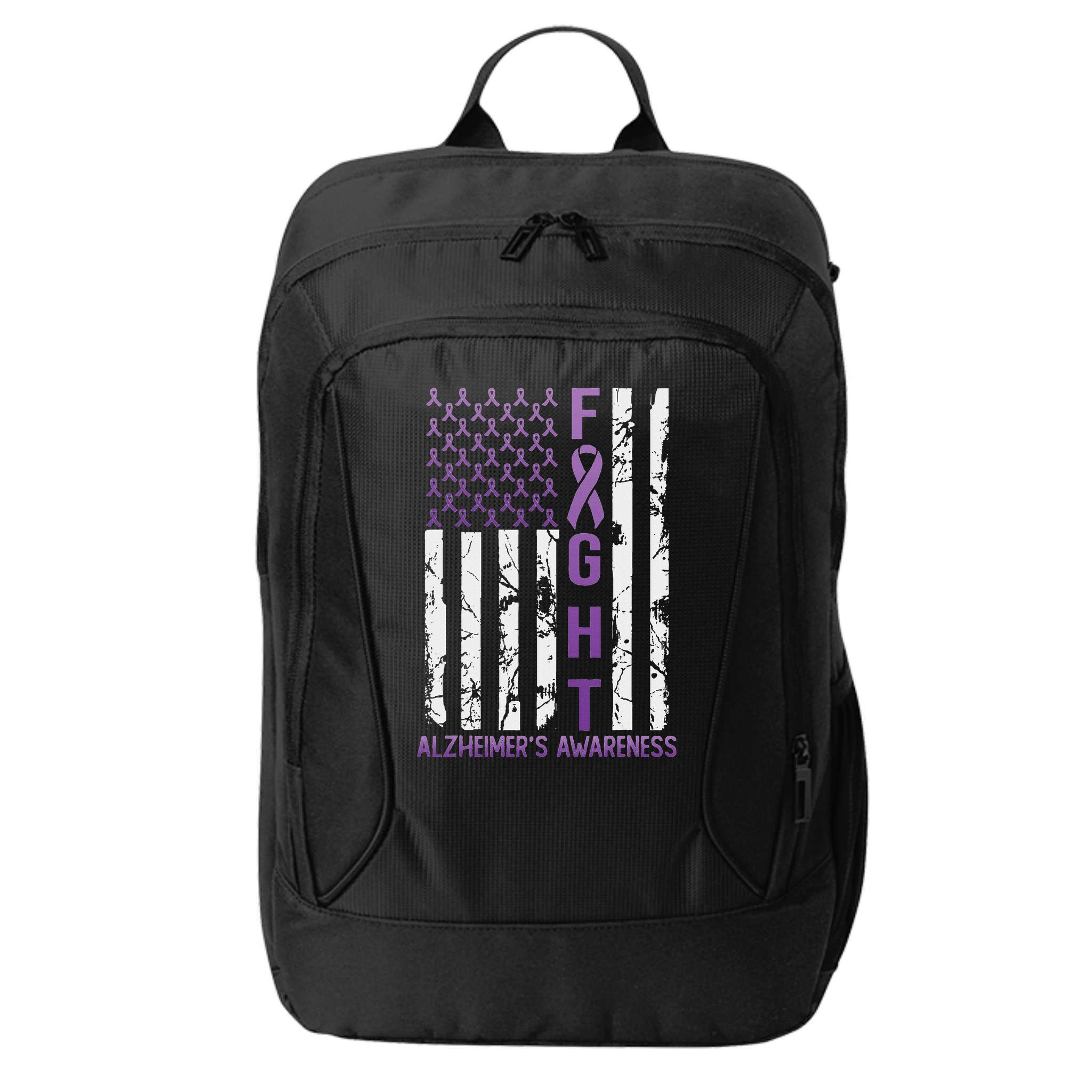Alzheimer's Awareness Month Day Usa Flag Ribbon Purple City Backpack