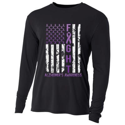 Alzheimer's Awareness Month Day Usa Flag Ribbon Purple Cooling Performance Long Sleeve Crew