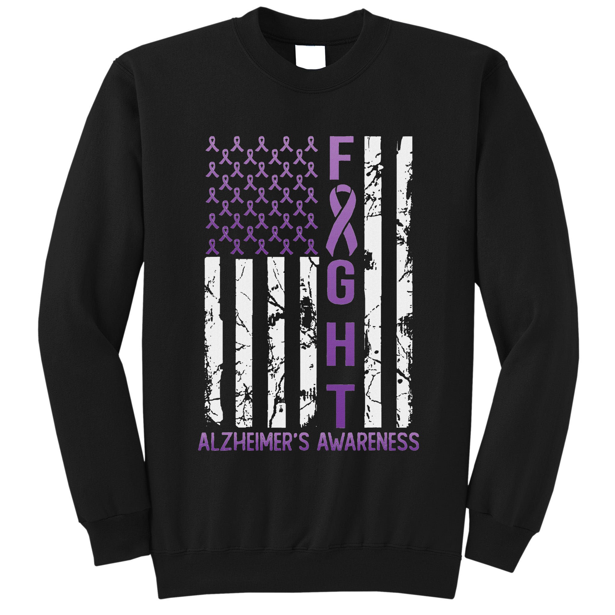 Alzheimer's Awareness Month Day Usa Flag Ribbon Purple Tall Sweatshirt