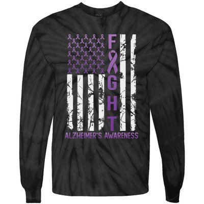 Alzheimer's Awareness Month Day Usa Flag Ribbon Purple Tie-Dye Long Sleeve Shirt