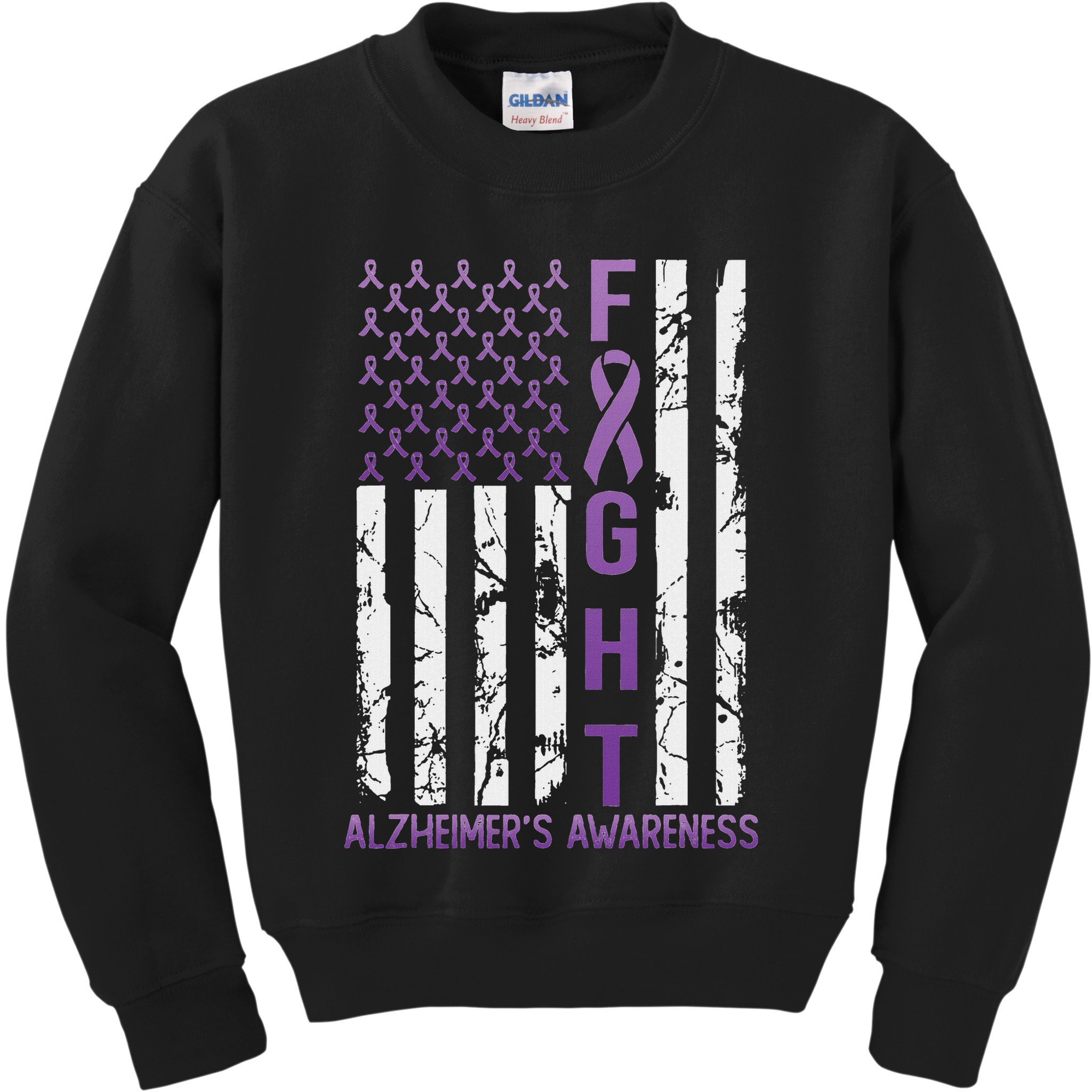 Alzheimer's Awareness Month Day Usa Flag Ribbon Purple Kids Sweatshirt