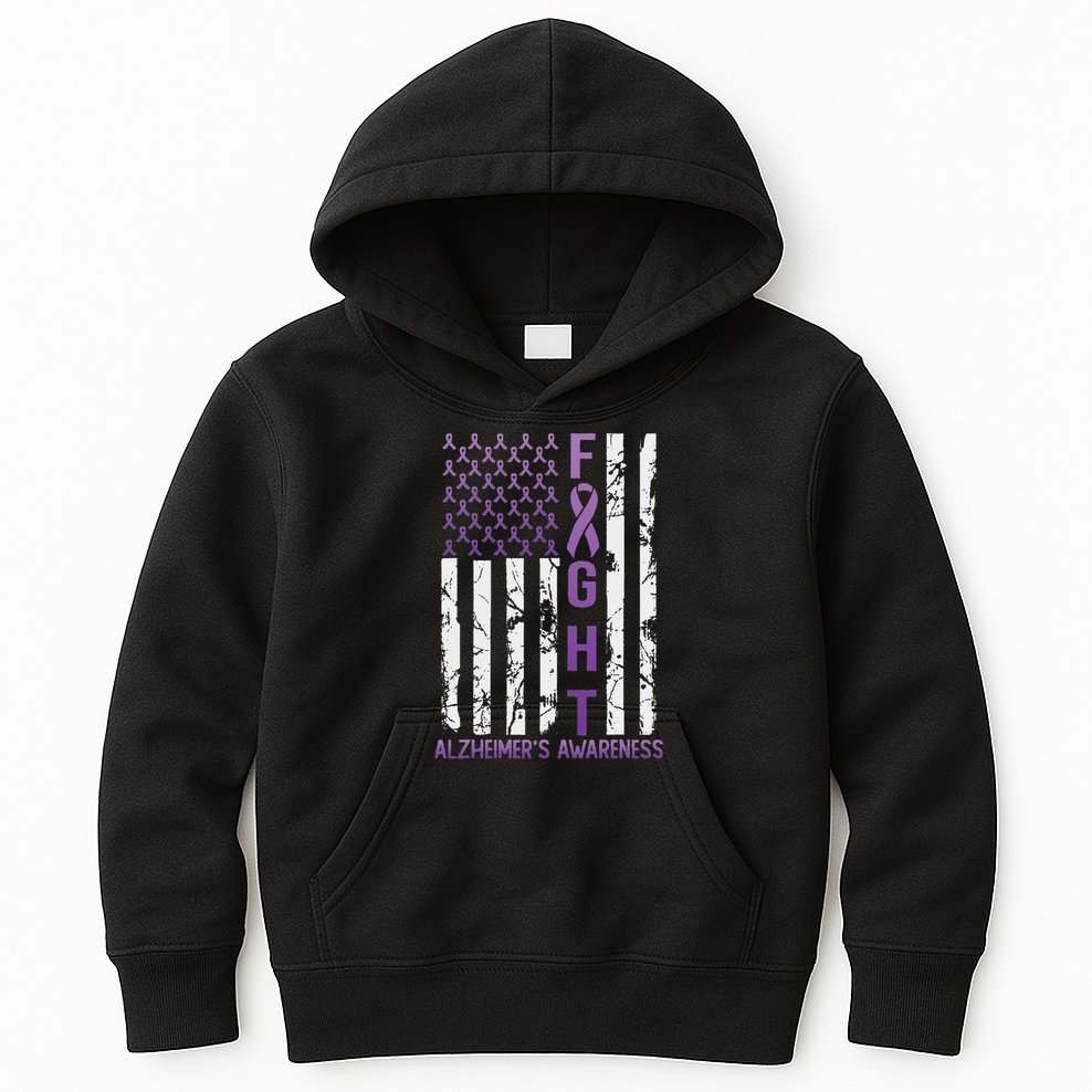 Alzheimer's Awareness Month Day Usa Flag Ribbon Purple Kids Hoodie