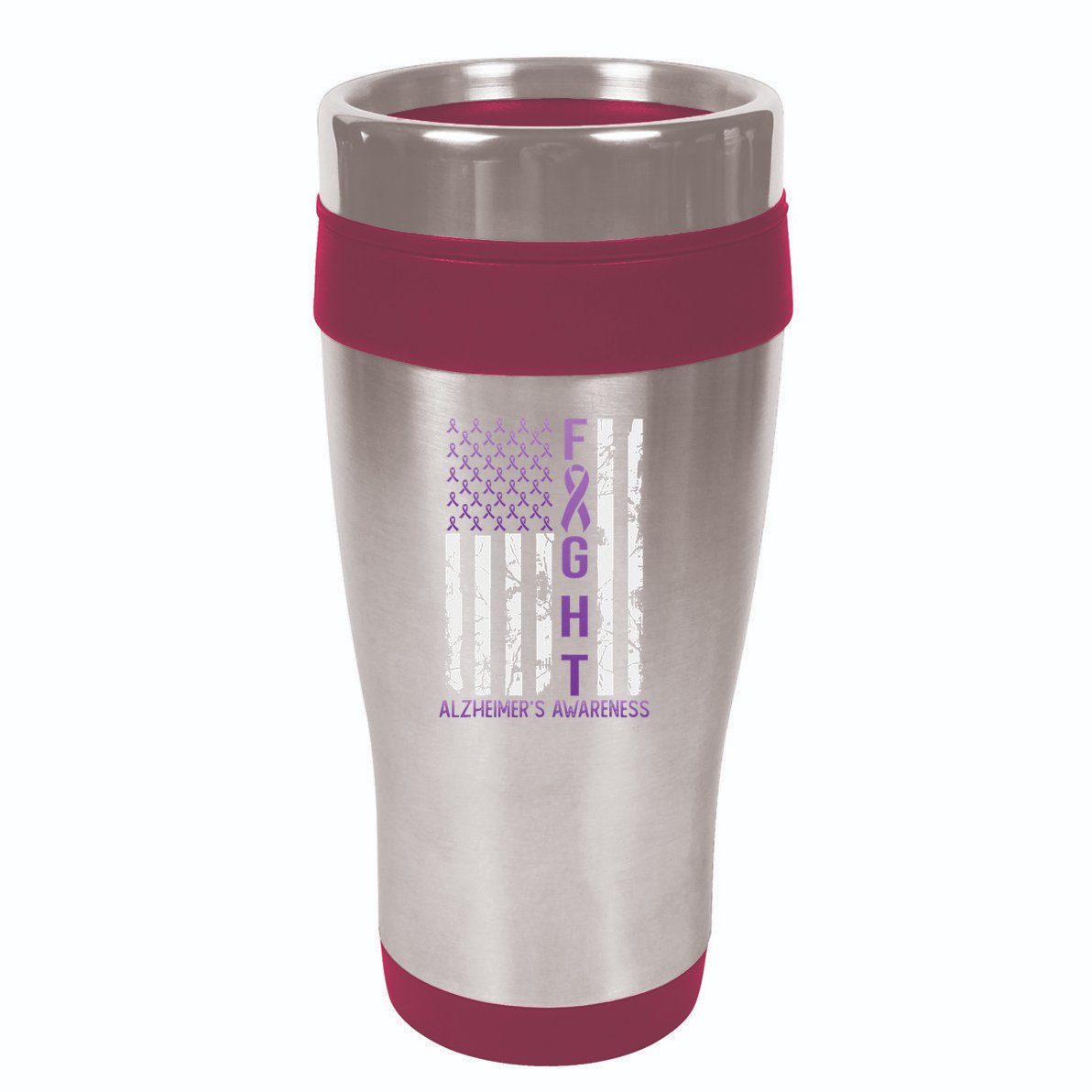 Alzheimer's Awareness Month Day Usa Flag Ribbon Purple 16oz Travel Tumbler