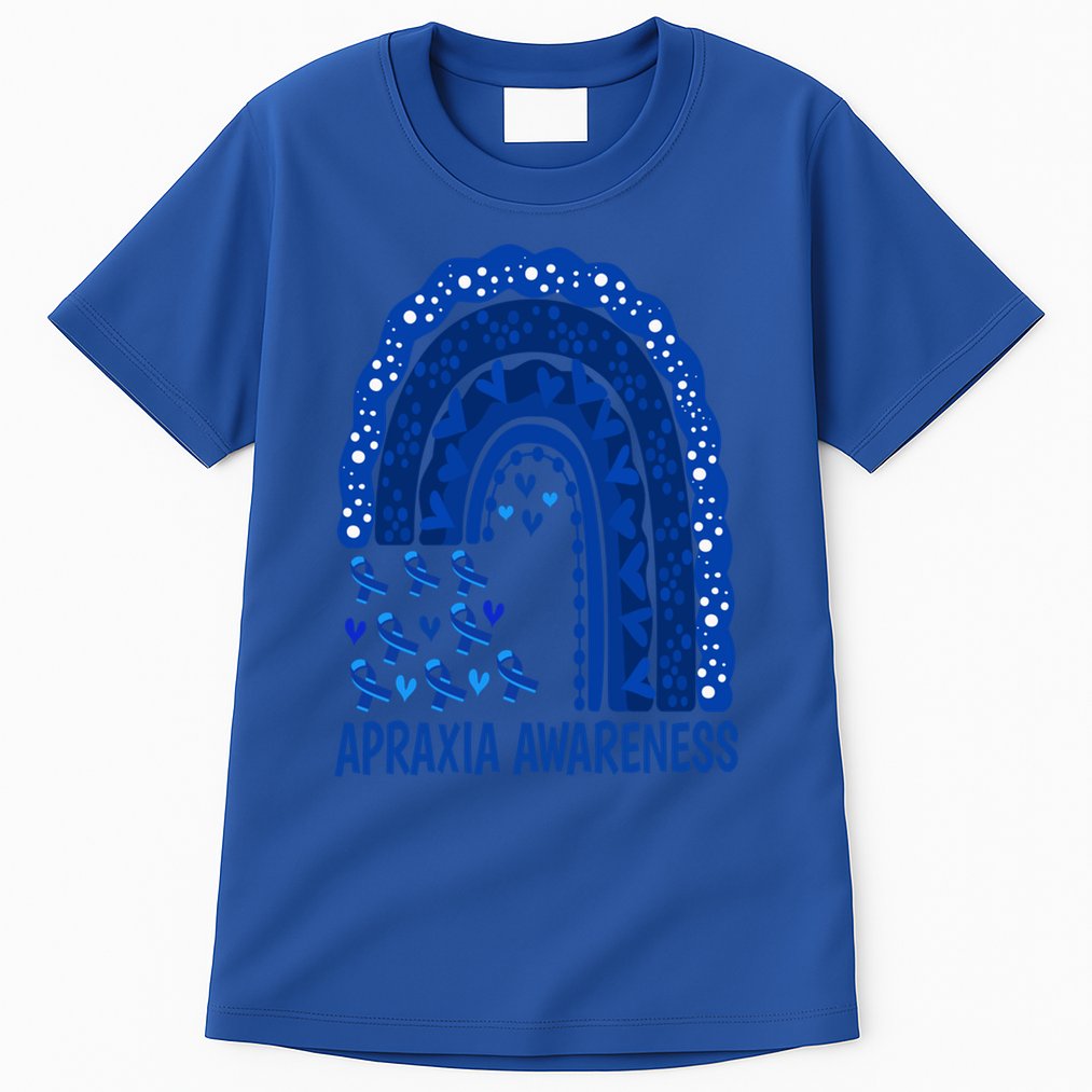 Apraxia Awareness Month Wear A Blue Ribbon In May Rainbow Gift Tall T-Shirt