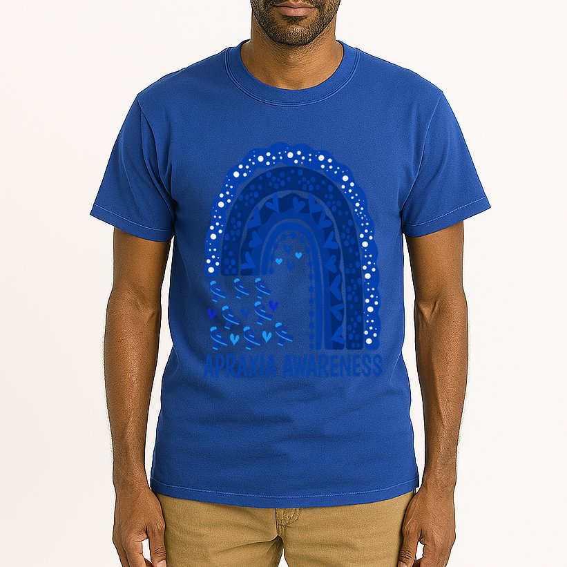 Apraxia Awareness Month Wear A Blue Ribbon In May Rainbow Gift Tall T-Shirt