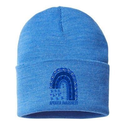 Apraxia Awareness Month Wear A Blue Ribbon In May Rainbow Gift Sustainable Knit Beanie