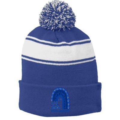 Apraxia Awareness Month Wear A Blue Ribbon In May Rainbow Gift Stripe Pom Pom Beanie