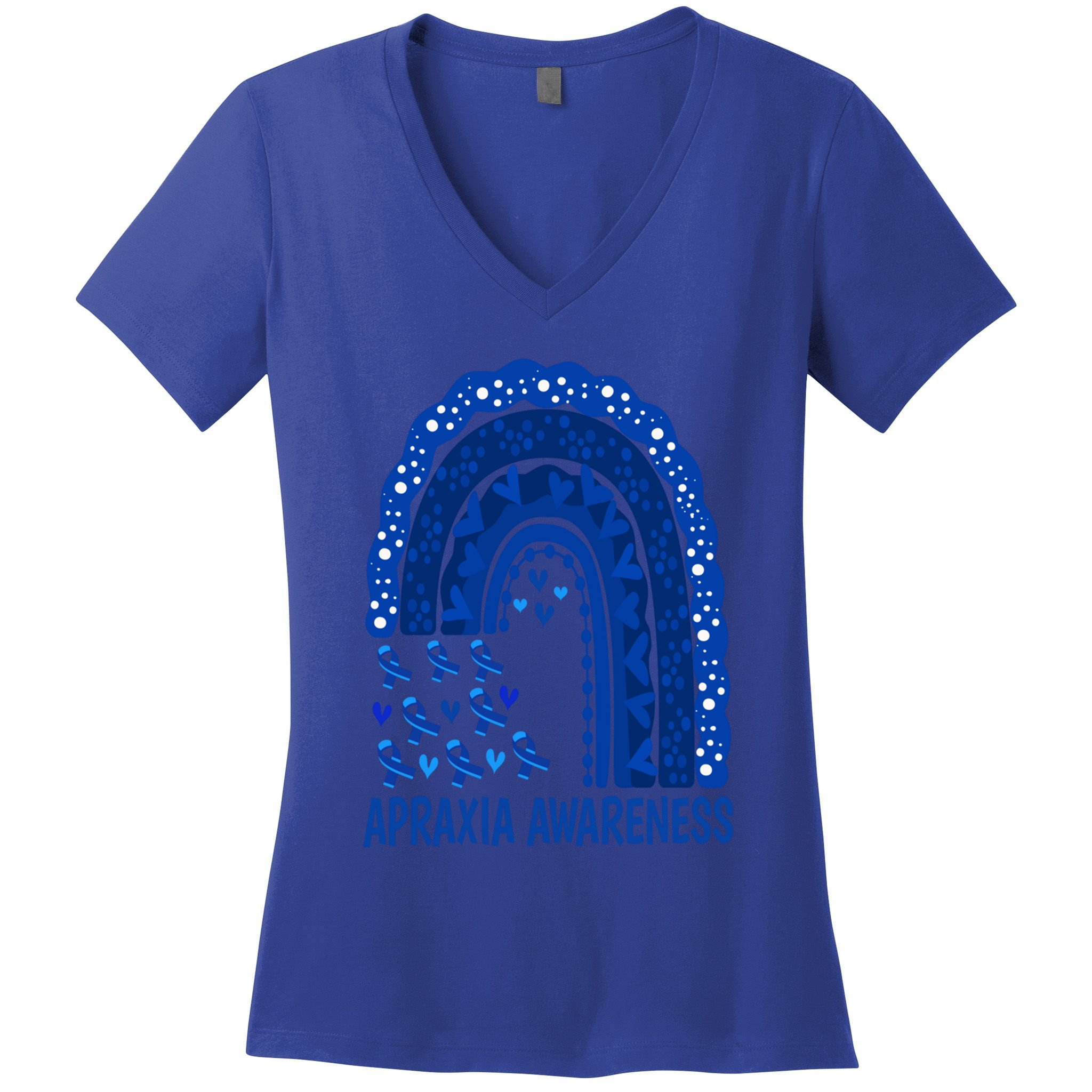 Apraxia Awareness Month Wear A Blue Ribbon In May Rainbow Gift Women's V-Neck T-Shirt