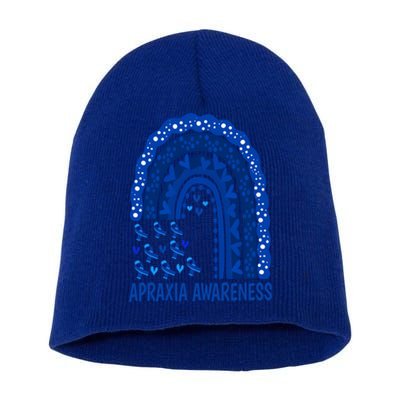 Apraxia Awareness Month Wear A Blue Ribbon In May Rainbow Gift Short Acrylic Beanie