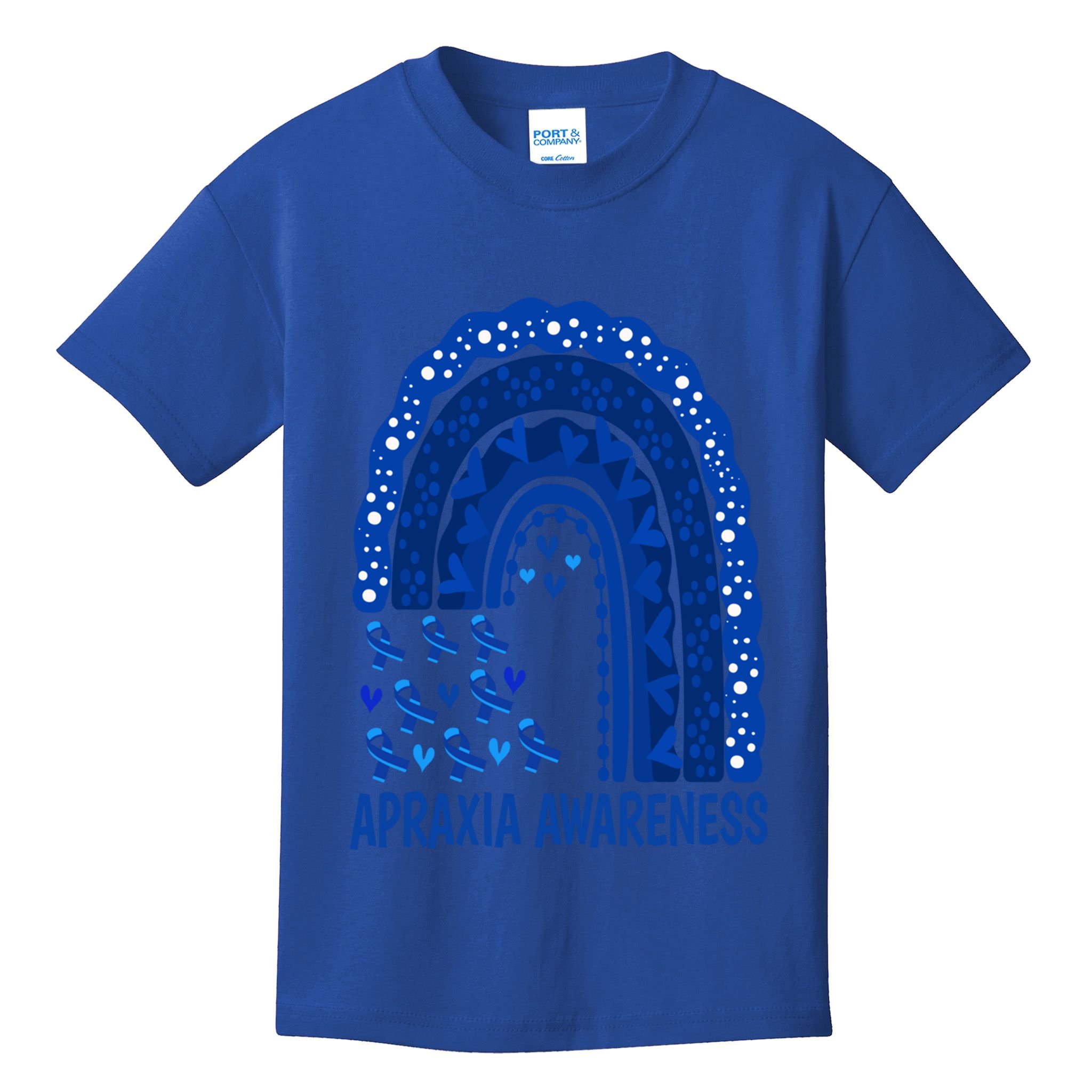 Apraxia Awareness Month Wear A Blue Ribbon In May Rainbow Gift Kids T-Shirt
