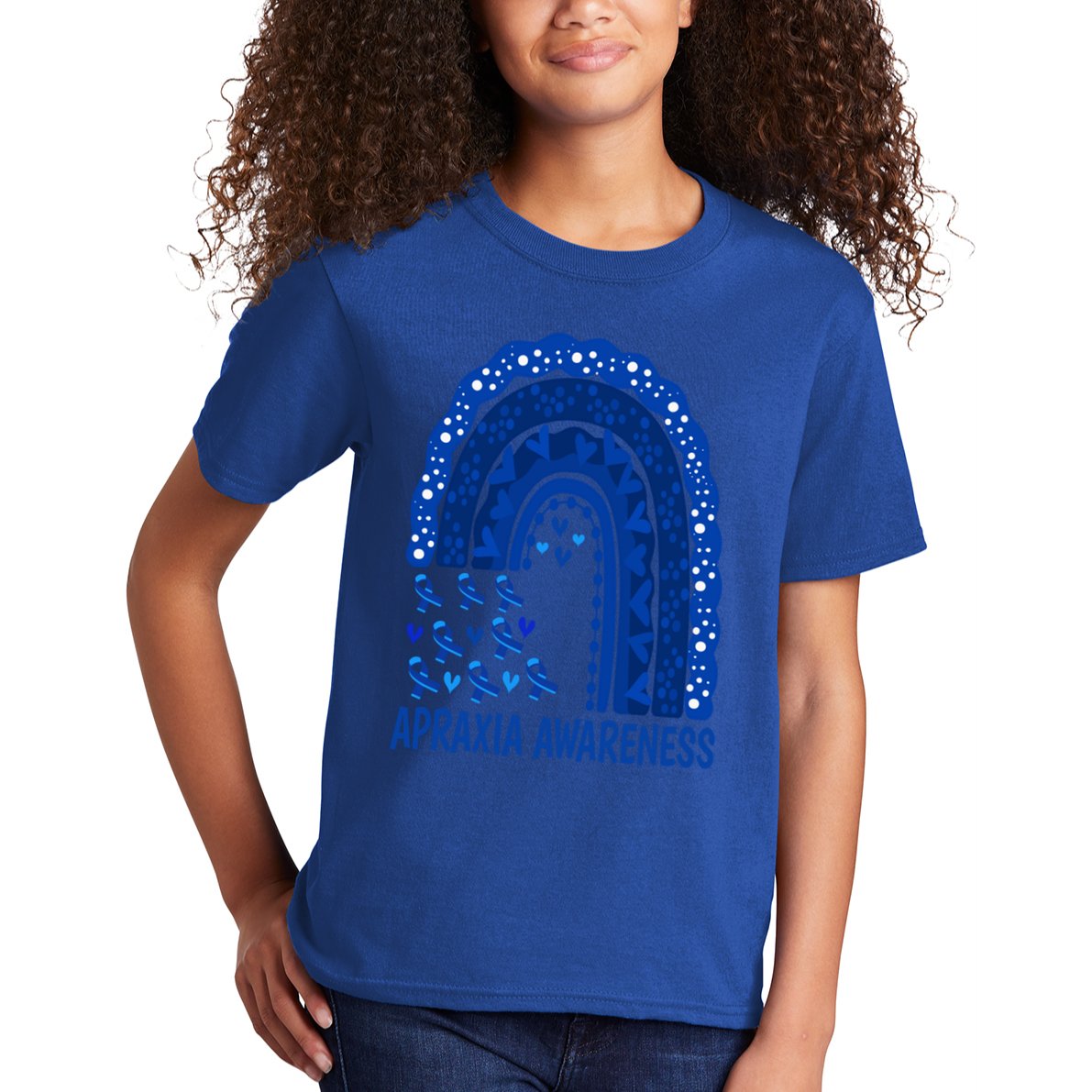 Apraxia Awareness Month Wear A Blue Ribbon In May Rainbow Gift Kids T-Shirt
