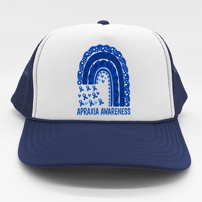 Apraxia Awareness Month Wear A Blue Ribbon In May Rainbow Gift Trucker Hat