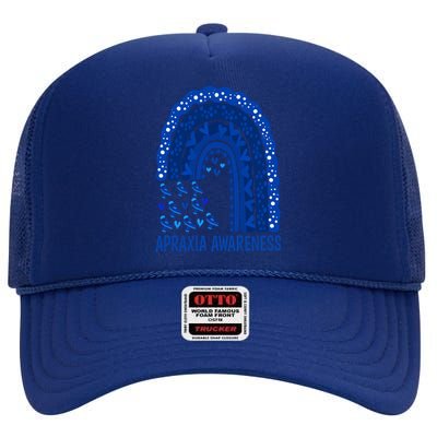 Apraxia Awareness Month Wear A Blue Ribbon In May Rainbow Gift High Crown Mesh Back Trucker Hat