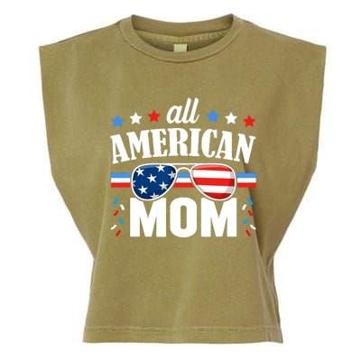 All American Mom 4th of July USA Family Matching Outfit Garment-Dyed Women's Muscle Tee