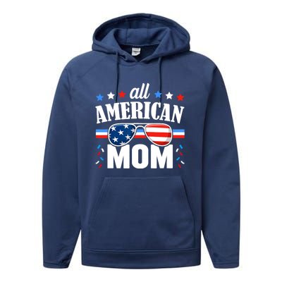 All American Mom 4th of July USA Family Matching Outfit Performance Fleece Hoodie