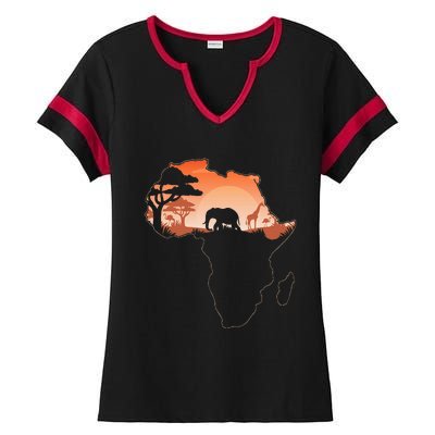 Africa Animal Map Safari African Animals Ladies Halftime Notch Neck Tee