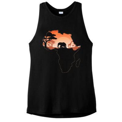 Africa Animal Map Safari African Animals Ladies PosiCharge Tri-Blend Wicking Tank