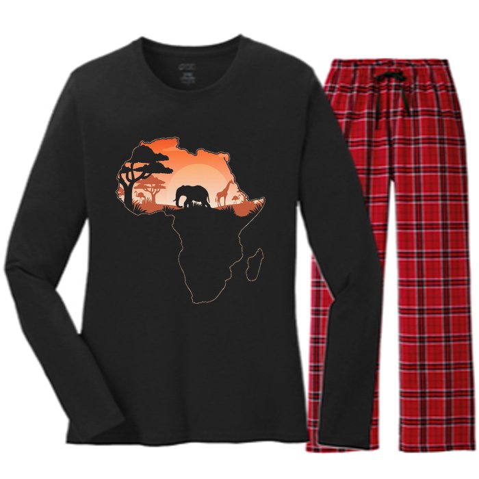 Africa Animal Map Safari African Animals Women's Long Sleeve Flannel Pajama Set 