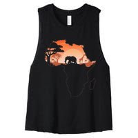 Africa Animal Map Safari African Animals Women's Racerback Cropped Tank