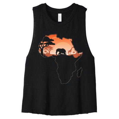 Africa Animal Map Safari African Animals Women's Racerback Cropped Tank