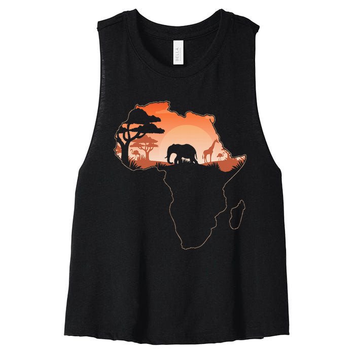 Africa Animal Map Safari African Animals Women's Racerback Cropped Tank