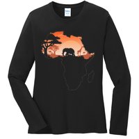 Africa Animal Map Safari African Animals Ladies Long Sleeve Shirt