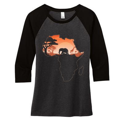 Africa Animal Map Safari African Animals Women's Tri-Blend 3/4-Sleeve Raglan Shirt