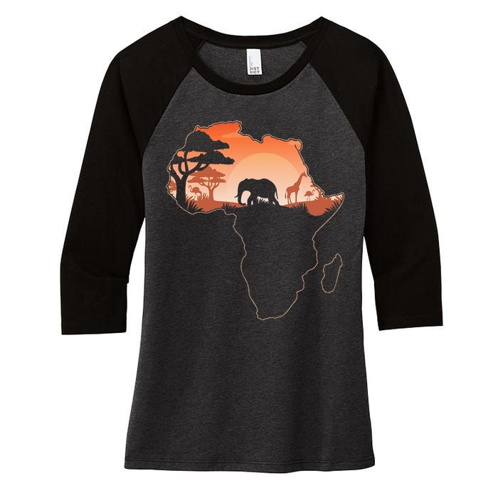 Africa Animal Map Safari African Animals Women's Tri-Blend 3/4-Sleeve Raglan Shirt