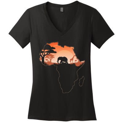 Africa Animal Map Safari African Animals Women's V-Neck T-Shirt