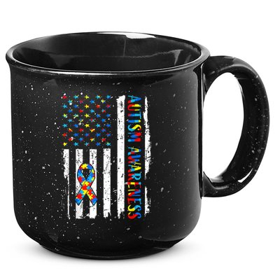 Autism Awareness Mom Dad USA flag Autistic Awareness Autism 15oz Campfire Ceramic Mug