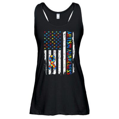 Autism Awareness Mom Dad USA flag Autistic Awareness Autism Ladies Essential Flowy Tank