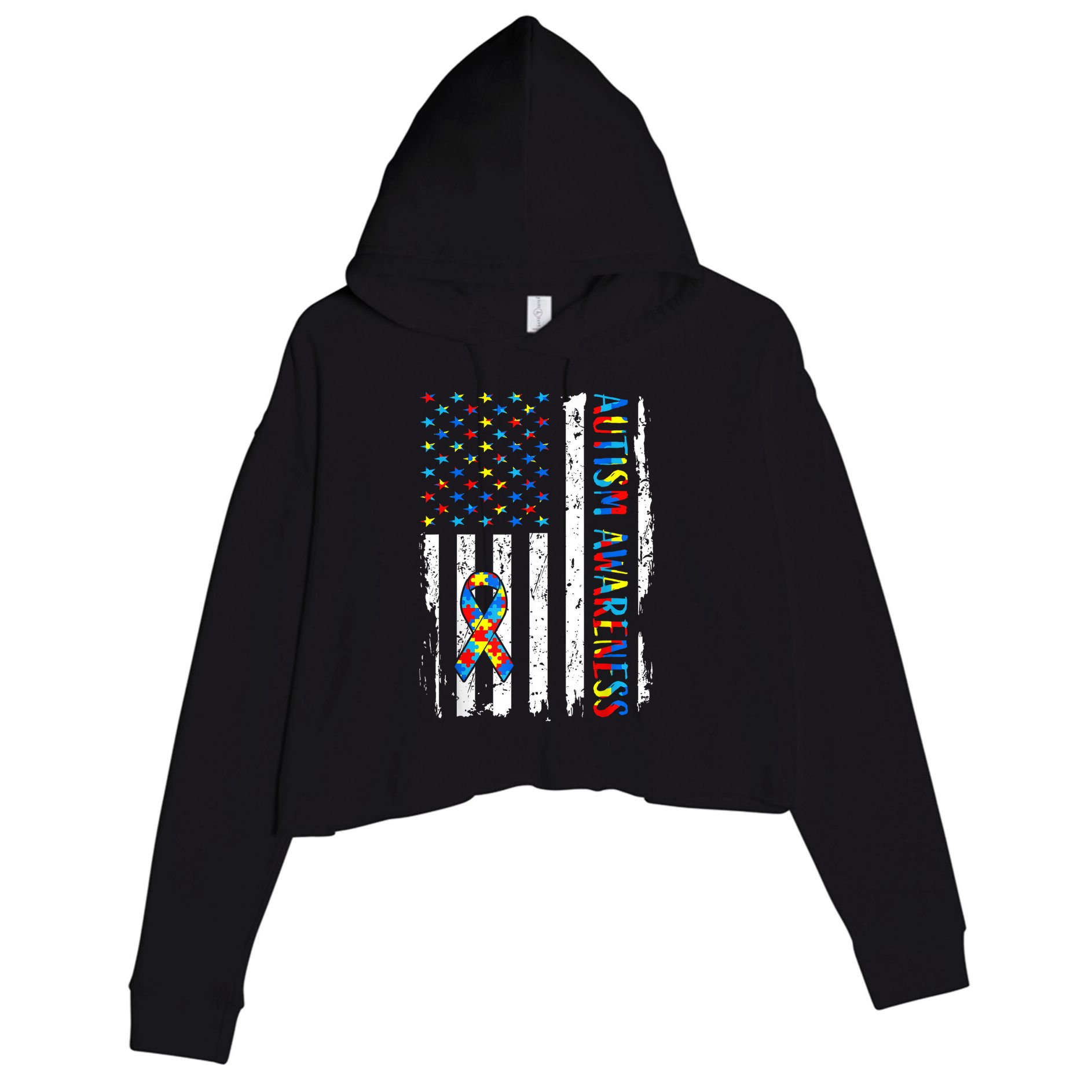 Autism Awareness Mom Dad USA flag Autistic Awareness Autism Crop Fleece Hoodie