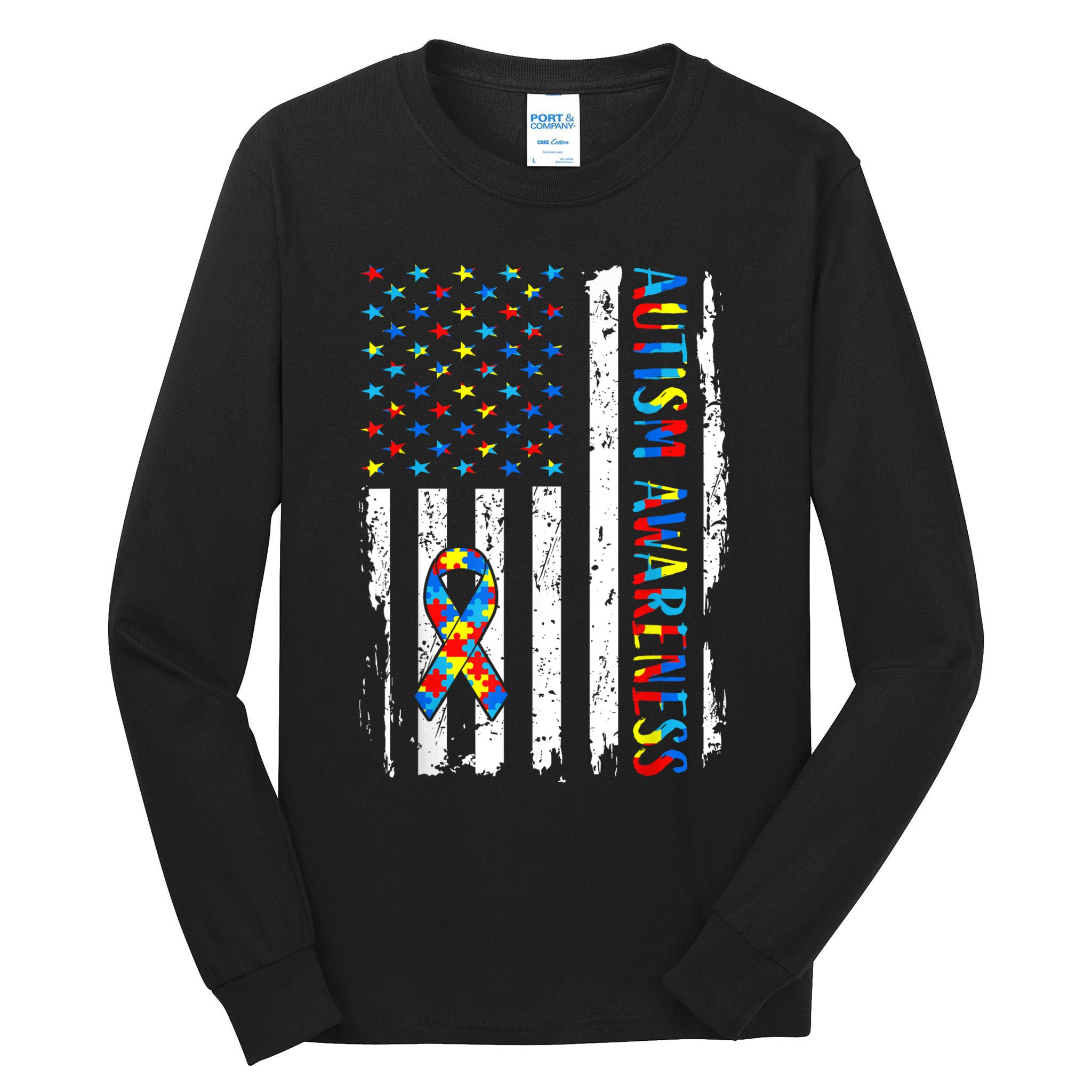 Autism Awareness Mom Dad USA flag Autistic Awareness Autism Tall Long Sleeve T-Shirt