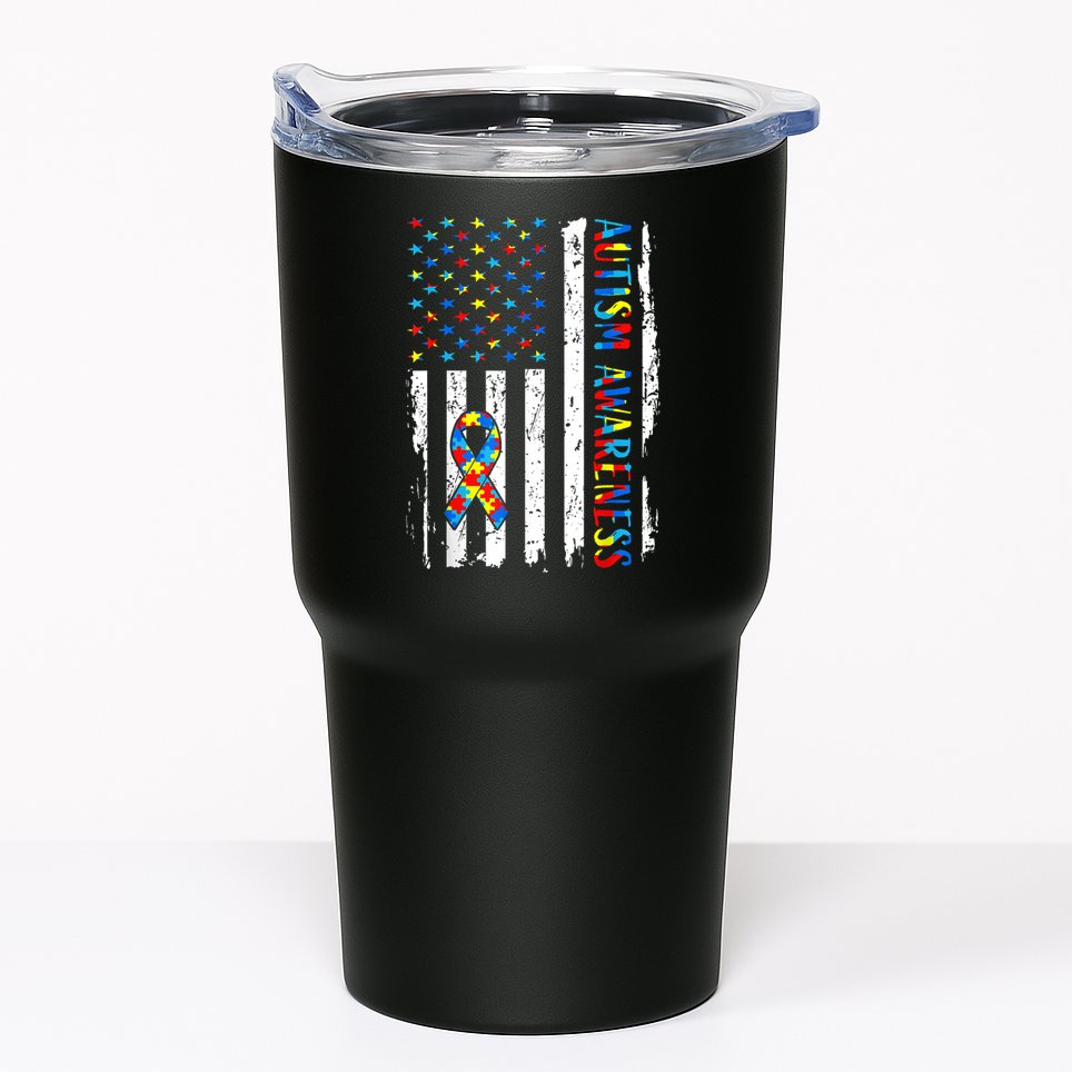 Autism Awareness Mom Dad USA flag Autistic Awareness Autism Tumbler