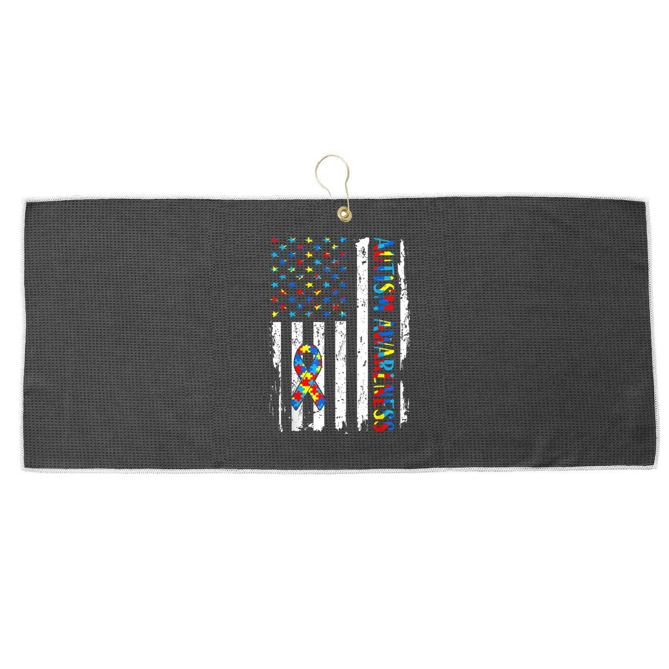 Autism Awareness Mom Dad USA flag Autistic Awareness Autism Large Microfiber Waffle Golf Towel