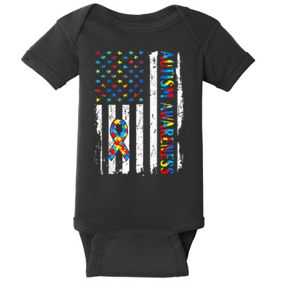 Autism Awareness Mom Dad USA flag Autistic Awareness Autism Baby Bodysuit