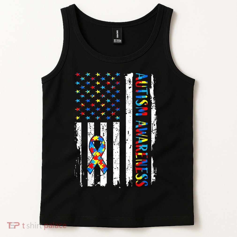 Autism Awareness Mom Dad USA flag Autistic Awareness Autism Tank Top